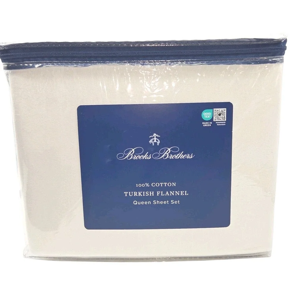 Brooks Brothers Queen Size 4pc‎ Turkish Cotton Flannel Sheet Set Ivory